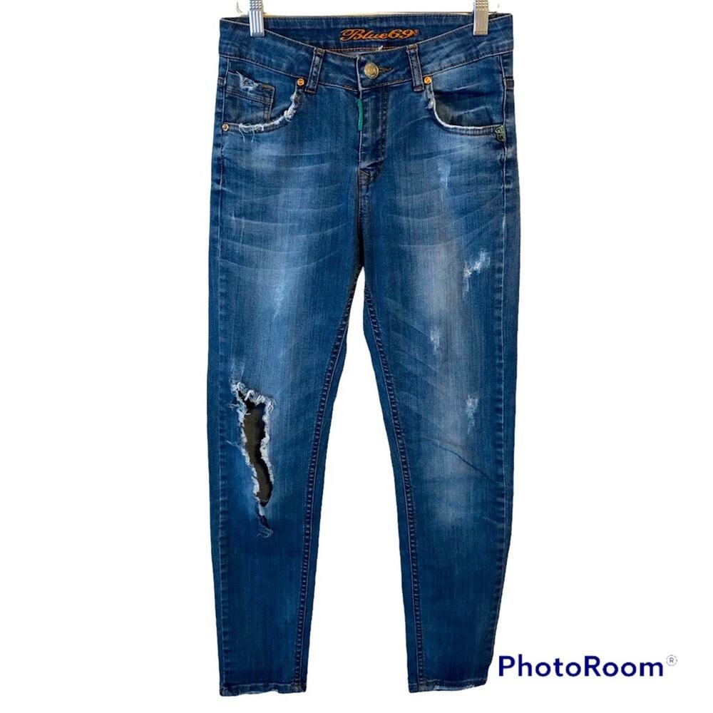 Blue 69 Jeans Womens Size 28 Distressed Denim Skinny Medium Wash Stretch